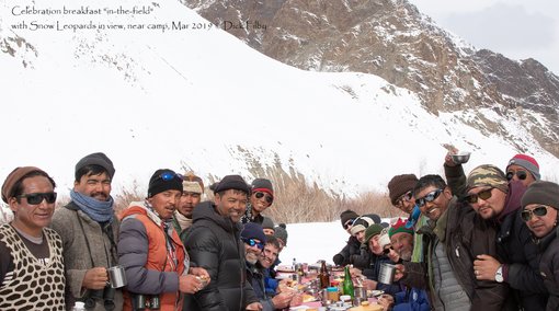 Celebration breakfast-in-the-field with Snow Leopards in view, near camp, Mar 2019 C Dick Filby-6091